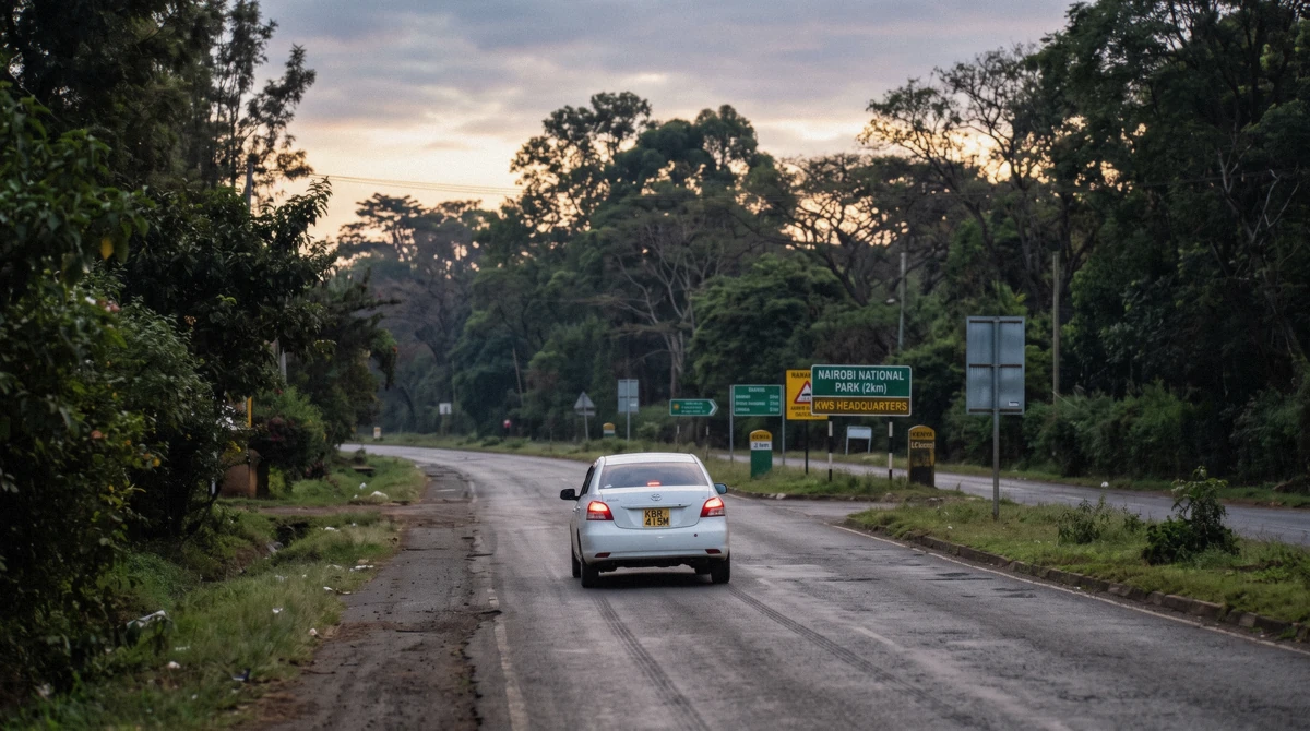 Vehicle arriving at the Nairobi National Park Main Gate entrance on Langata Road, the first step of how to get to Nairobi National Park
