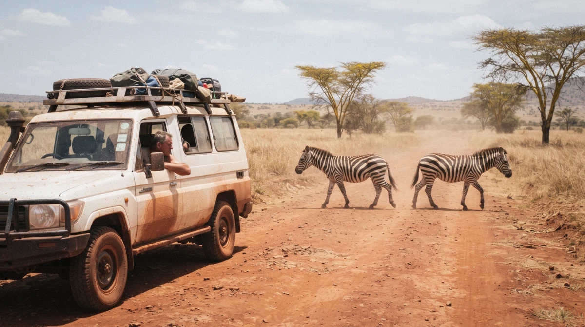Self-drive visitor at the Nairobi National Park gate, visiting without a tour with a park map on the dashboard