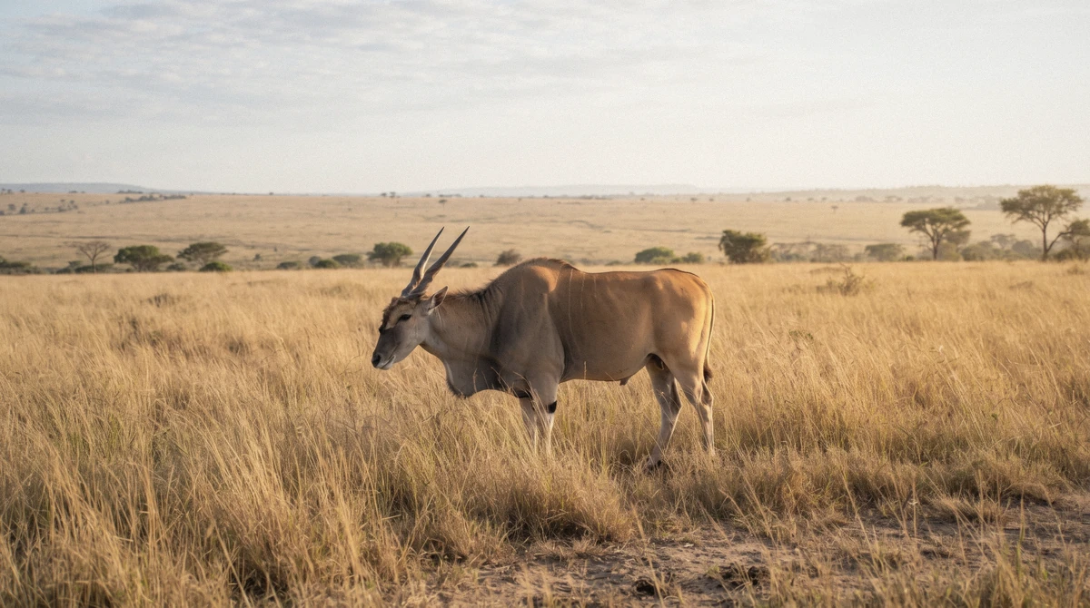 An eland antelope standing alone in tall golden grass, one of the animals in Nairobi National Park seen on most drives